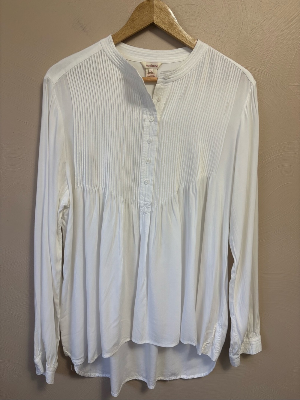 Sundance Pintuck Henley Peasant Blouse White Size Large